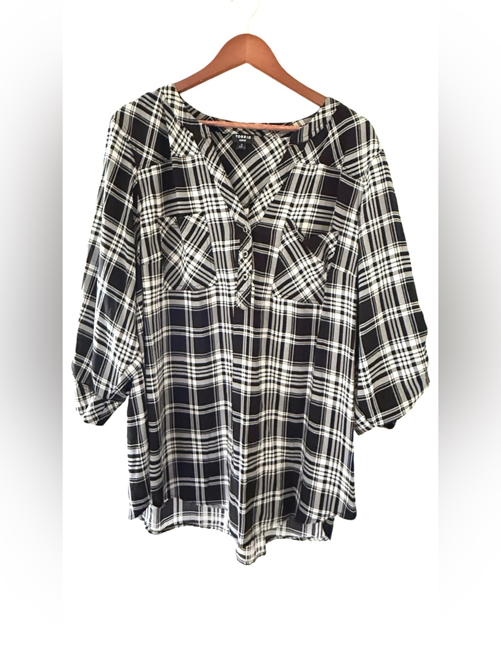 Torrid, Black & White Plaid Harper Blouse, Size 3